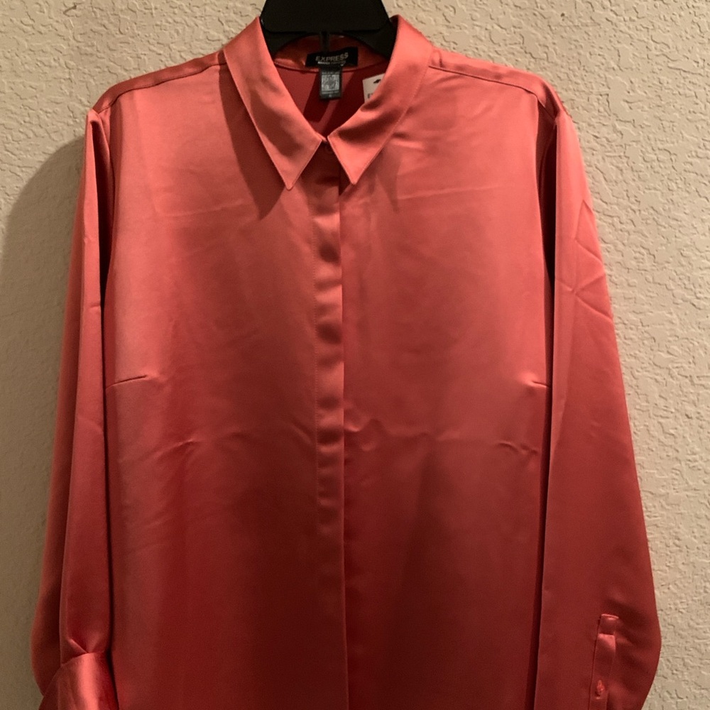 NEW Express The Portofino Boyfriend Shirt Size  Large Green Stretch Relaxed NWT